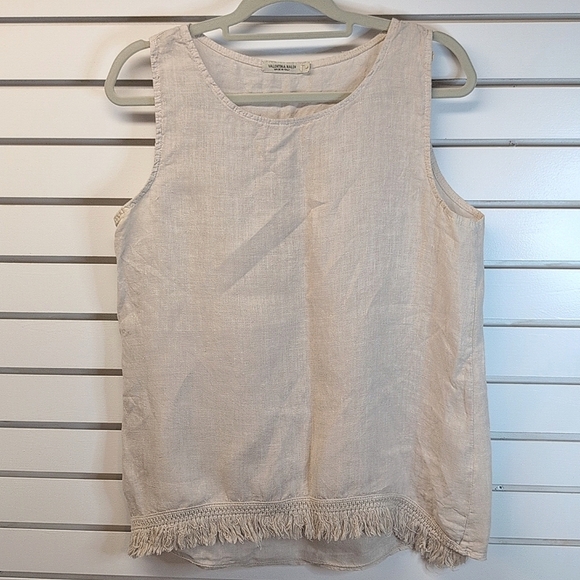 Valentina Naldi Beige Linen Sleeveless Tank with Fringe Hem L - Picture 1 of 5